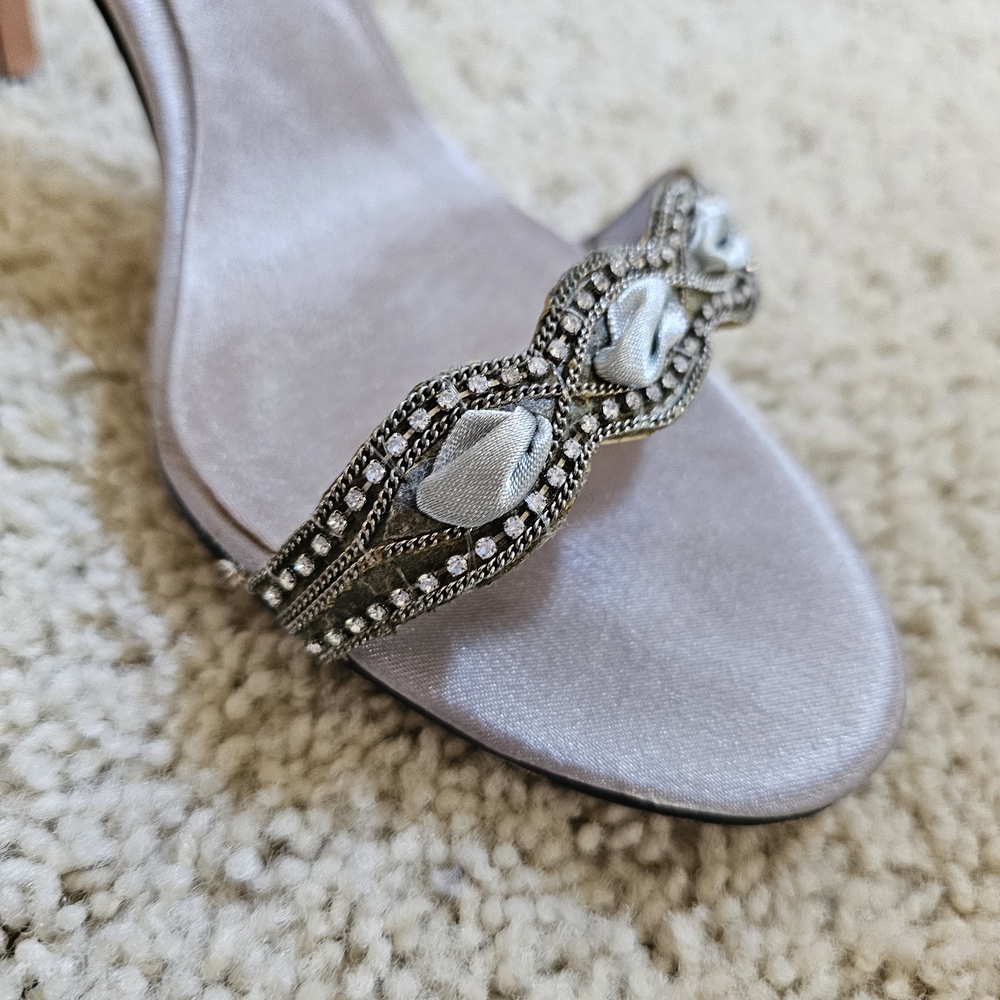 Nina Silver Satin Sandals Size 9.5 - Picture 6 of 11